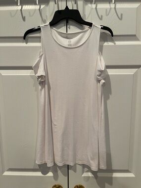 Joan Vass White Cold-Shoulder Knit Tunic Top